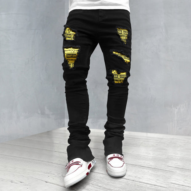 Ripped Slim Fit Patch Print Lounge Jeans