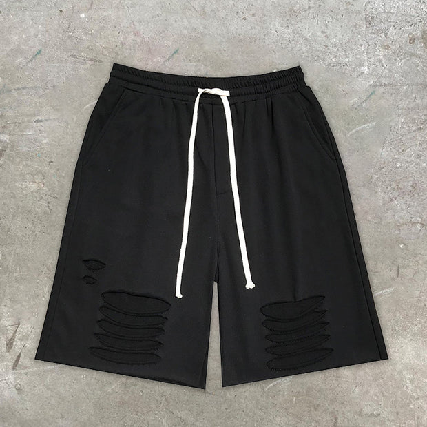 Street trend personality ripped shorts and sweatpants