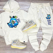 Casual printed hooded sweatshirt and pants suit