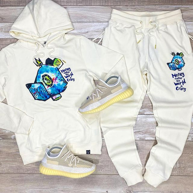 Casual printed hooded sweatshirt and pants suit