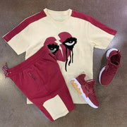 Love casual short-sleeved color matching suit