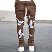 Retro artistic dove print flared trousers