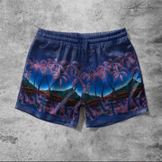 Fashion Coconut Tree Printed Holiday Casual Silky Shorts