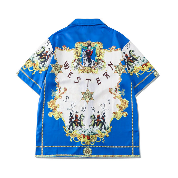 Palace style print tide brand short-sleeved shirt and shorts suit