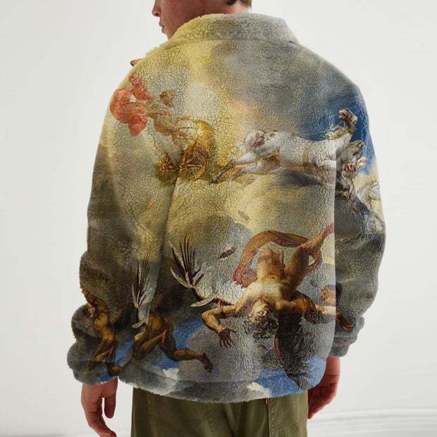 Retro style men's zipper printing long-sleeved casual plush jacket
