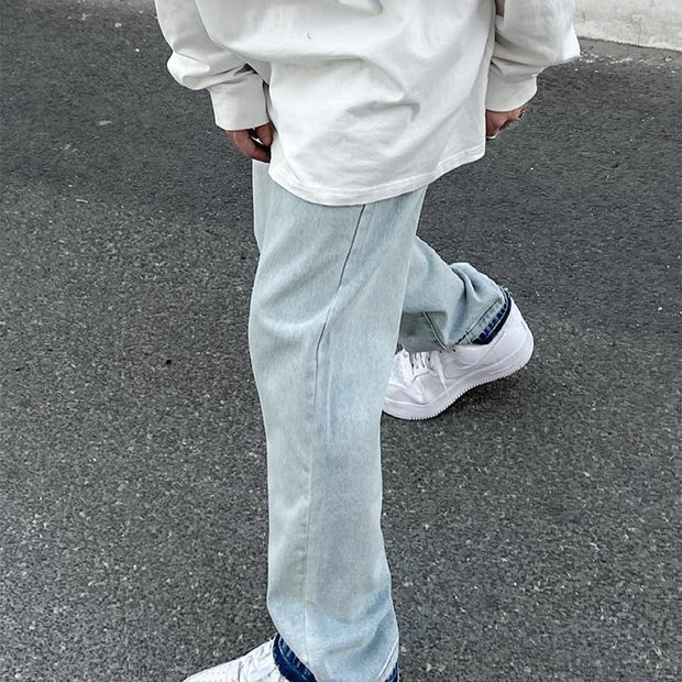 Raw Edge Letter Print Jeans Loose Hip Hop Casual Straight Pants