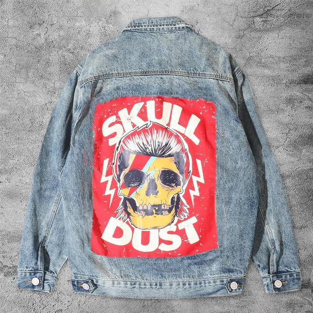 Retro leisure motorcycle skull denim jacket