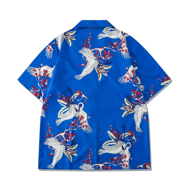 Seaside Beach Casual Crane Short Sleeve Shorts Suit