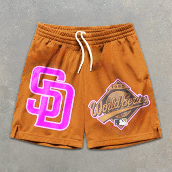 Baseball Graphic Print Elastic Shorts