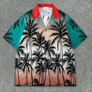 Printed Coconut Beach Loose Short Sleeve Shirt Shorts Set