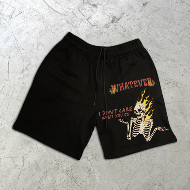 Skull Flame Graphic Print Elastic Shorts