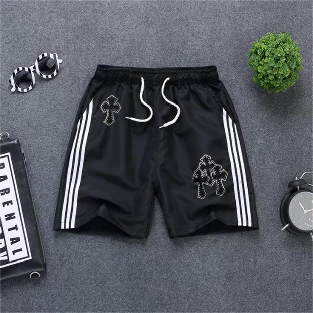 Sporty style bar cross-print casual shorts