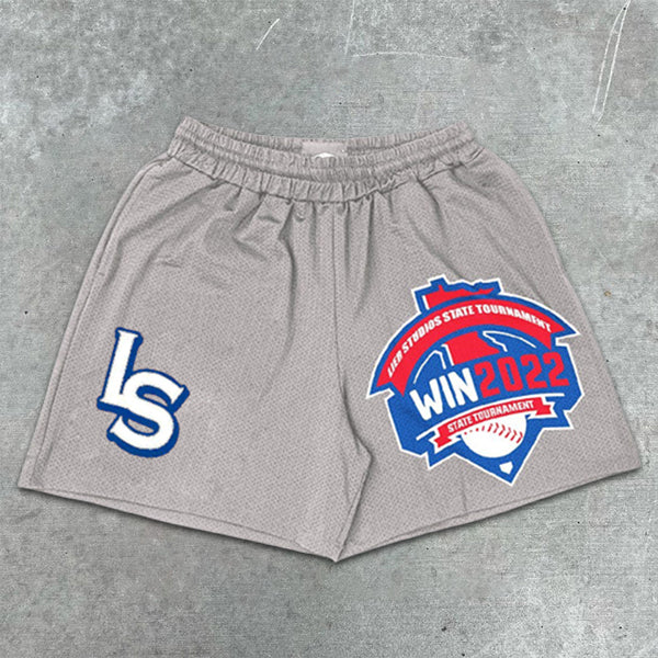 Baseball Graphic Print Elastic Shorts