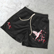 Faith Cross Angel Print Mesh Shorts