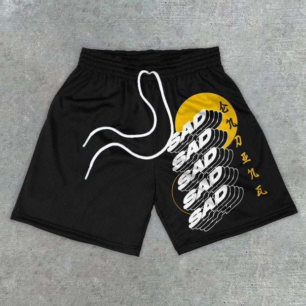 Casual statement street style printed mesh track shorts