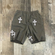 Fashion retro green cross print street shorts