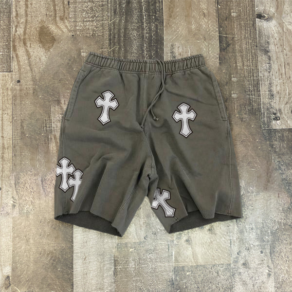 Fashion retro green cross print street shorts