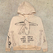 Sporty personality zipper print hoodie