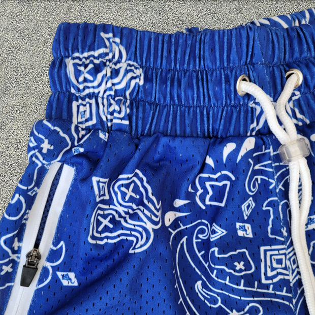 Cashew flower zipper pocket casual shorts