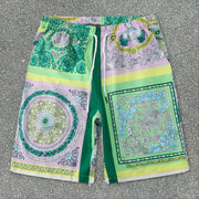 Beach Casual Cashew Green Print Loose Shorts Shirt Set