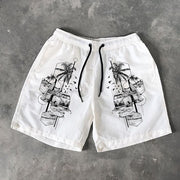 Graffiti coconut tree print Hawaiian shorts