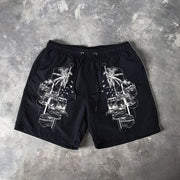 Graffiti coconut tree print Hawaiian shorts