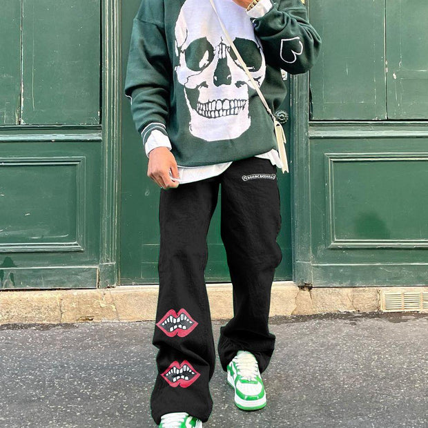 Fashion retro skull pattern hoodless long-sleeved sweater