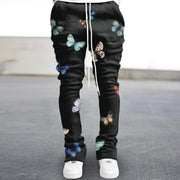 Retro Street Butterfly Print Flared Pants
