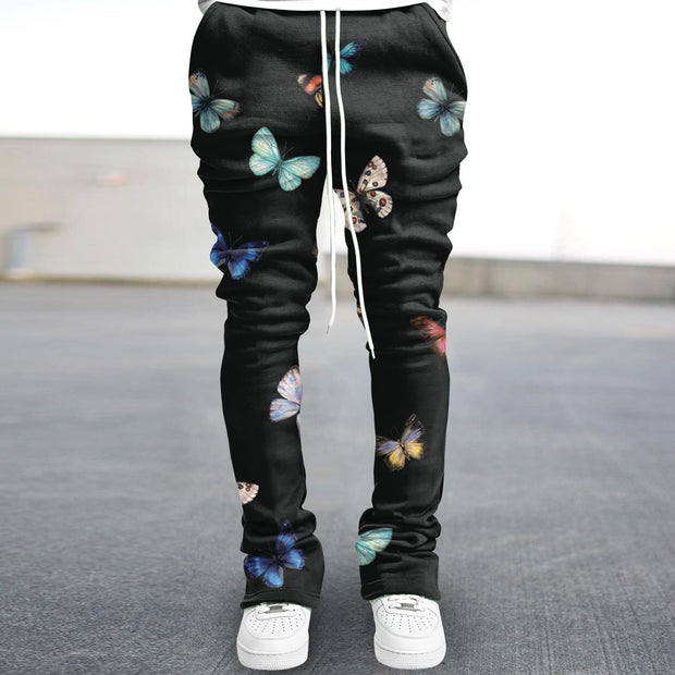 Retro Street Butterfly Print Flared Pants