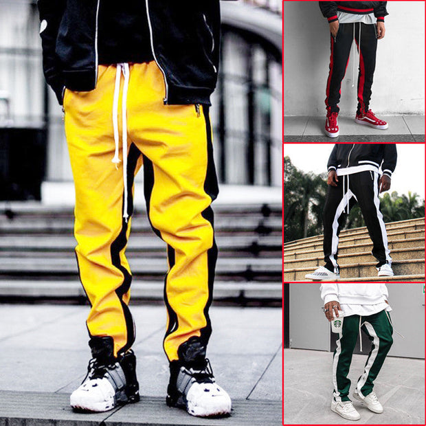 Multi-pocket zipper contrast stitching sports trousers