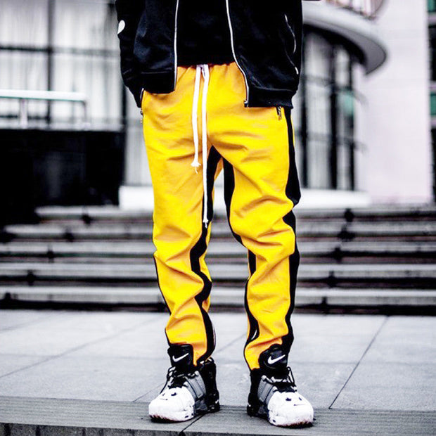 Multi-pocket zipper contrast stitching sports trousers