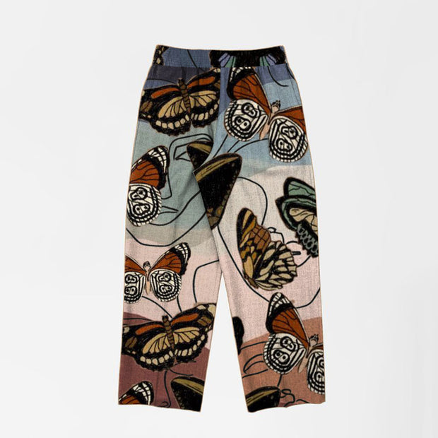 Butterfly retro print loose street casual trousers