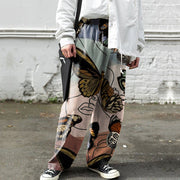 Butterfly retro print loose street casual trousers