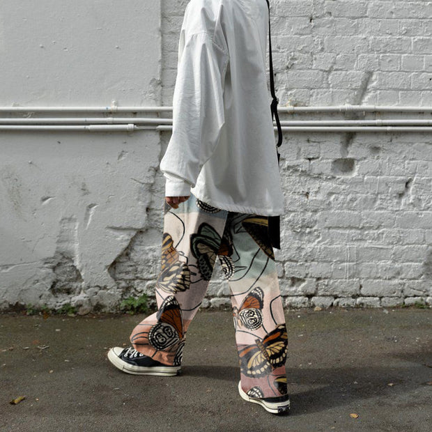 Butterfly retro print loose street casual trousers