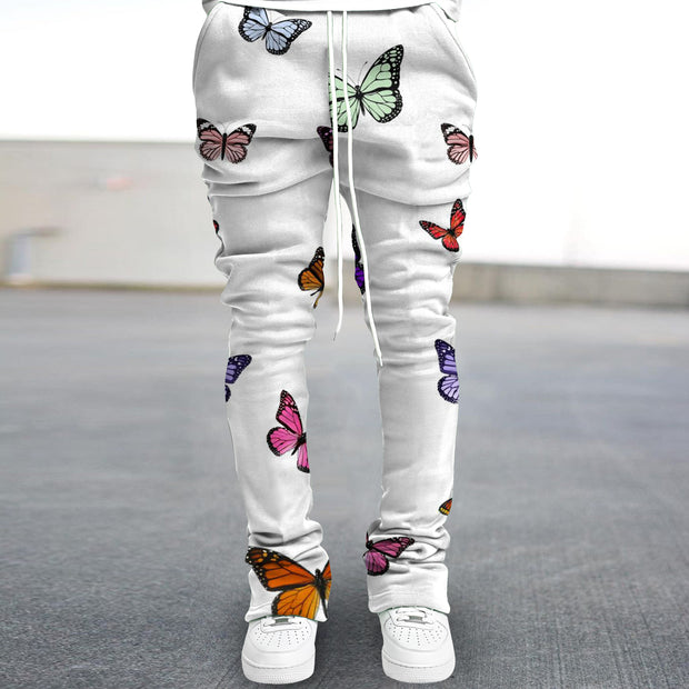 Vintage Butterfly Print Street Style Flared Pants
