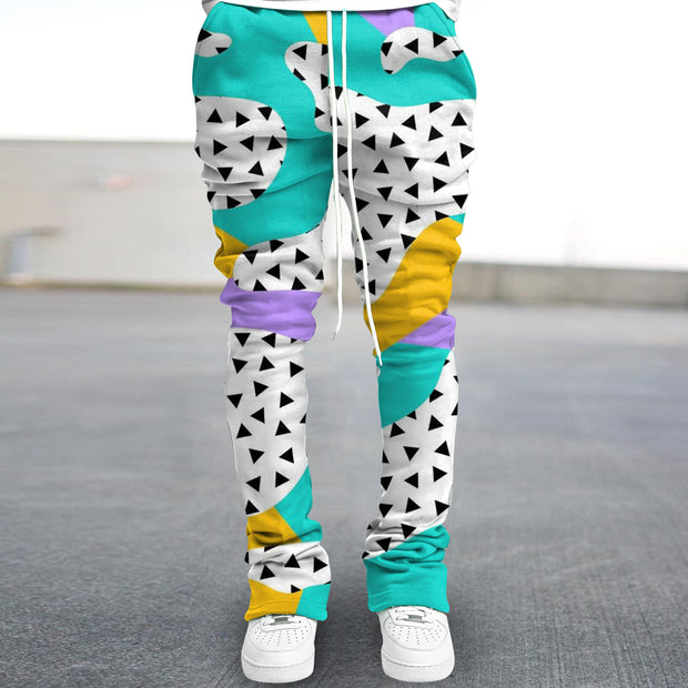 Contrasting Vintage Print Street Flared Pants