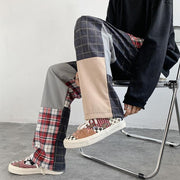 Plaid pants men's high street straight casual trousers sports overalls