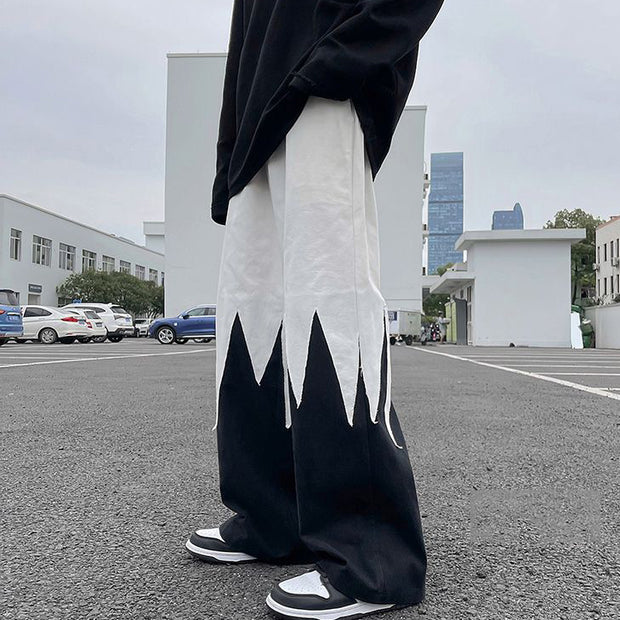 High street contrast color stitching hip hop high sense of color matching wide-leg pants