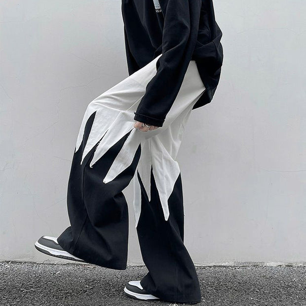 High street contrast color stitching hip hop high sense of color matching wide-leg pants