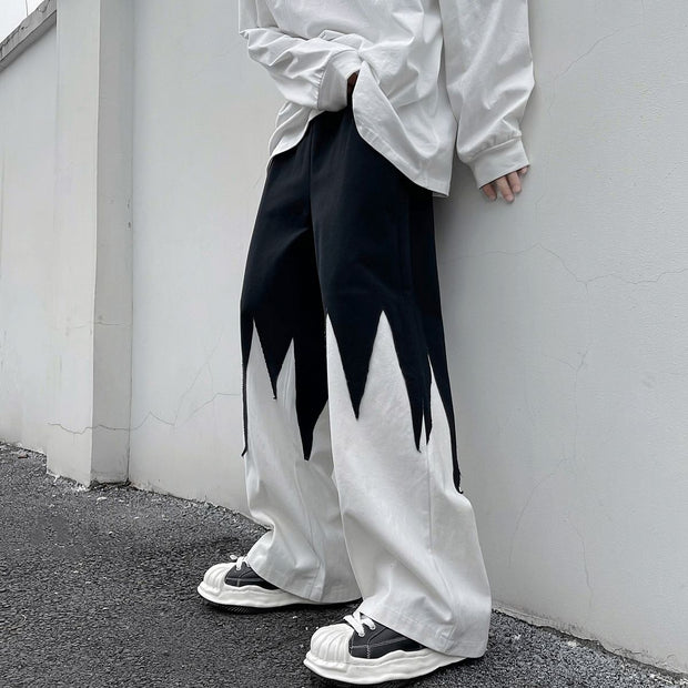High street contrast color stitching hip hop high sense of color matching wide-leg pants