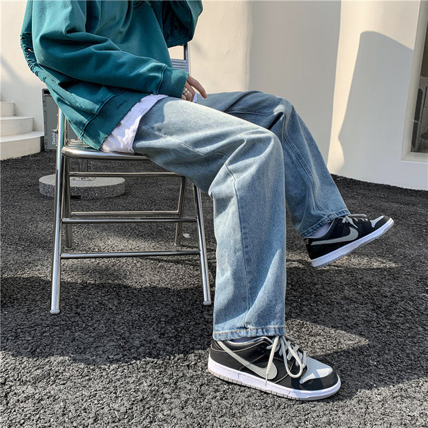 Straight all-match denim cropped trousers loose casual wide-leg pants