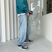 Straight all-match denim cropped trousers loose casual wide-leg pants