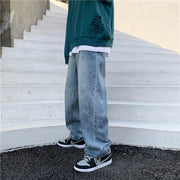 Straight all-match denim cropped trousers loose casual wide-leg pants