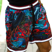 Dragon Graphic Print Elastic Shorts