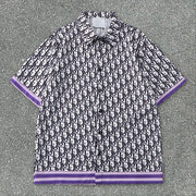 Tide brand casual print striped stand-up collar loose short-sleeved shorts suit