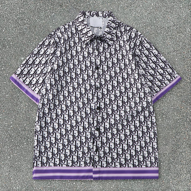 Tide brand casual print striped stand-up collar loose short-sleeved shorts suit