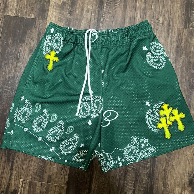 Cross cashew print track shorts