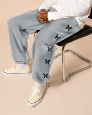 Side row butterfly print sports trousers Hong Kong style