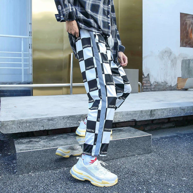 Plaid reflective hip-hop sports casual pants