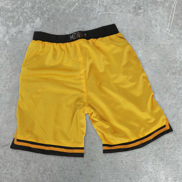 Alphabet-print varsity track shorts